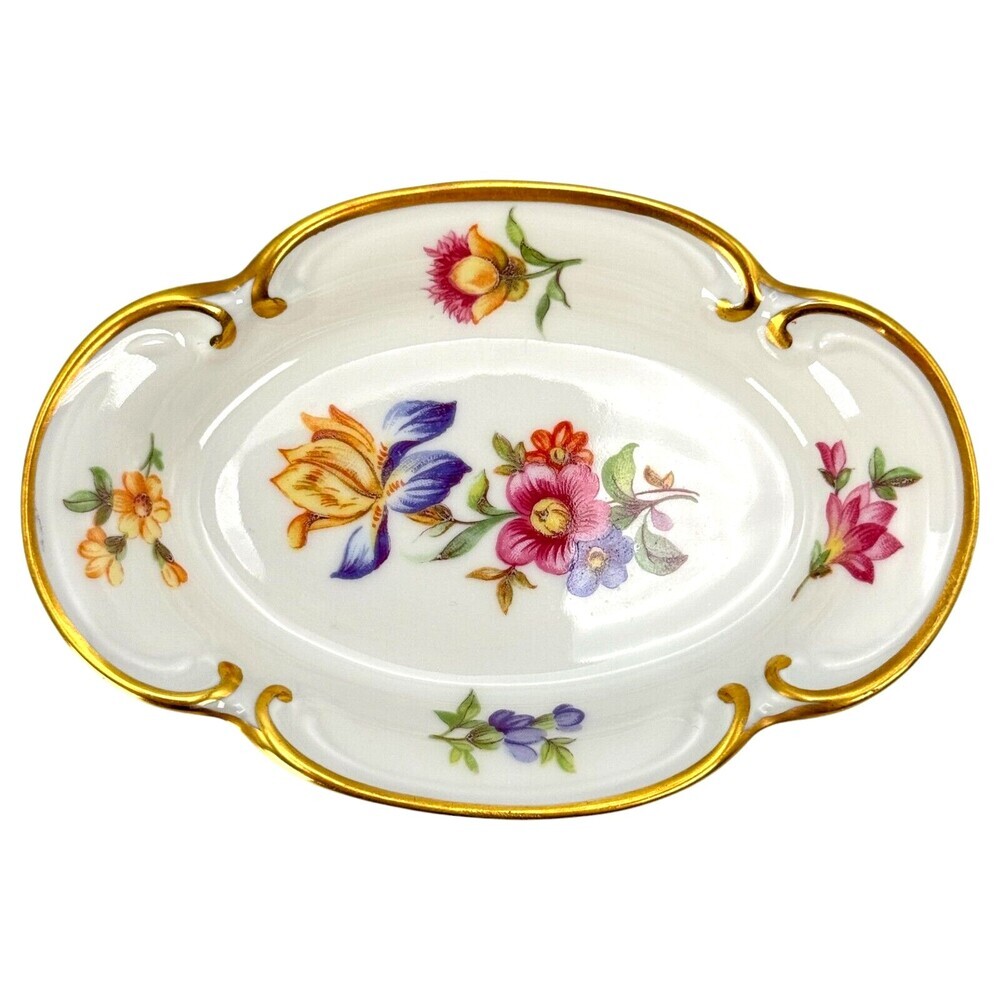 Porcelain Trinket Dish White Gold Germany Decorative Flower
